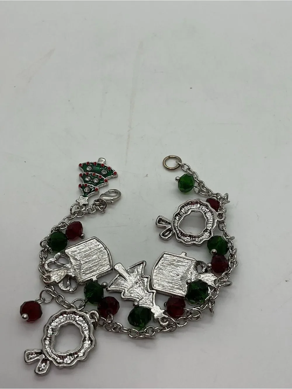 Roman Silver-Tone Christmas Charm Bracelet - Red & Green